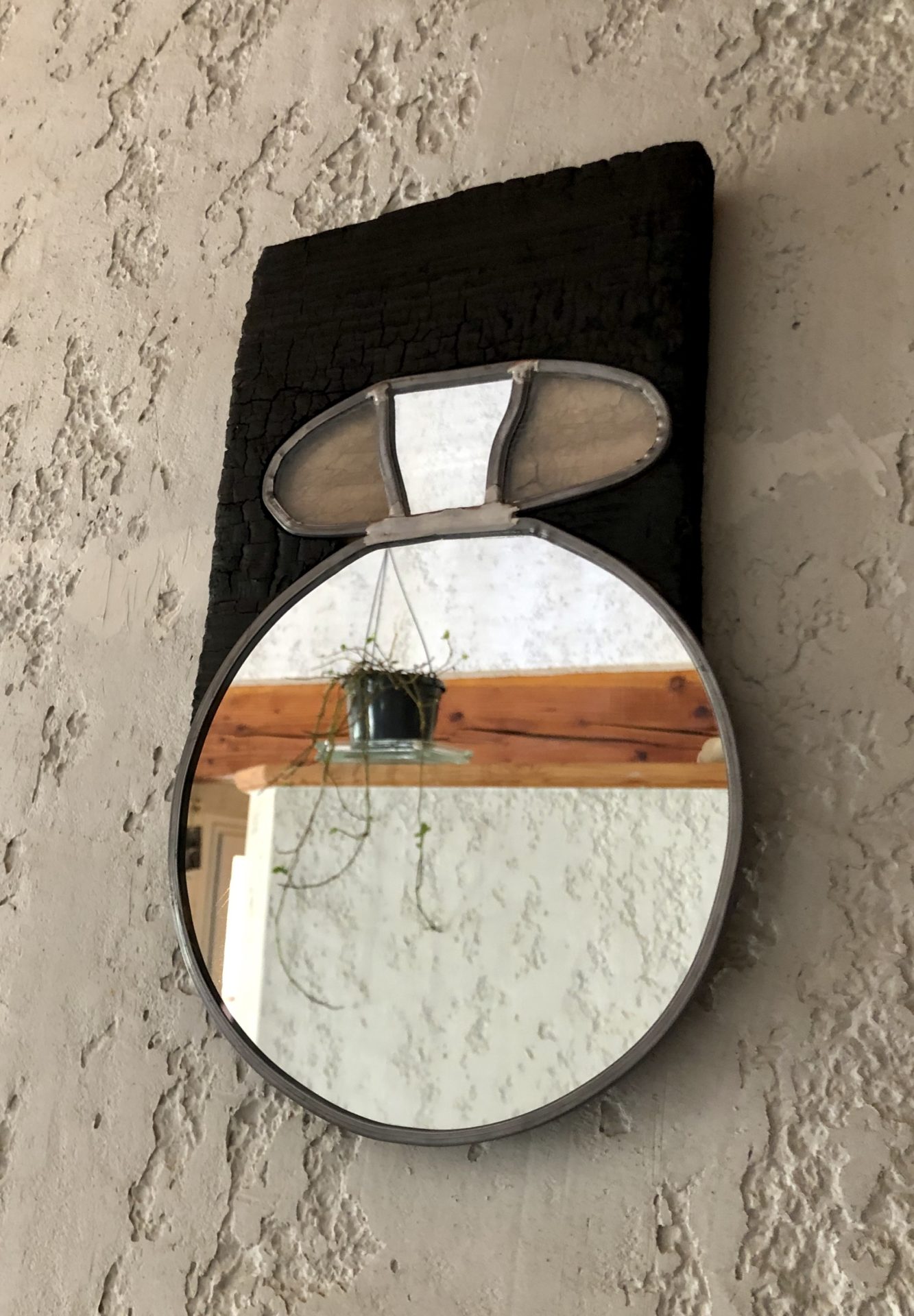 miroir vitrail au plomb /bois brulé