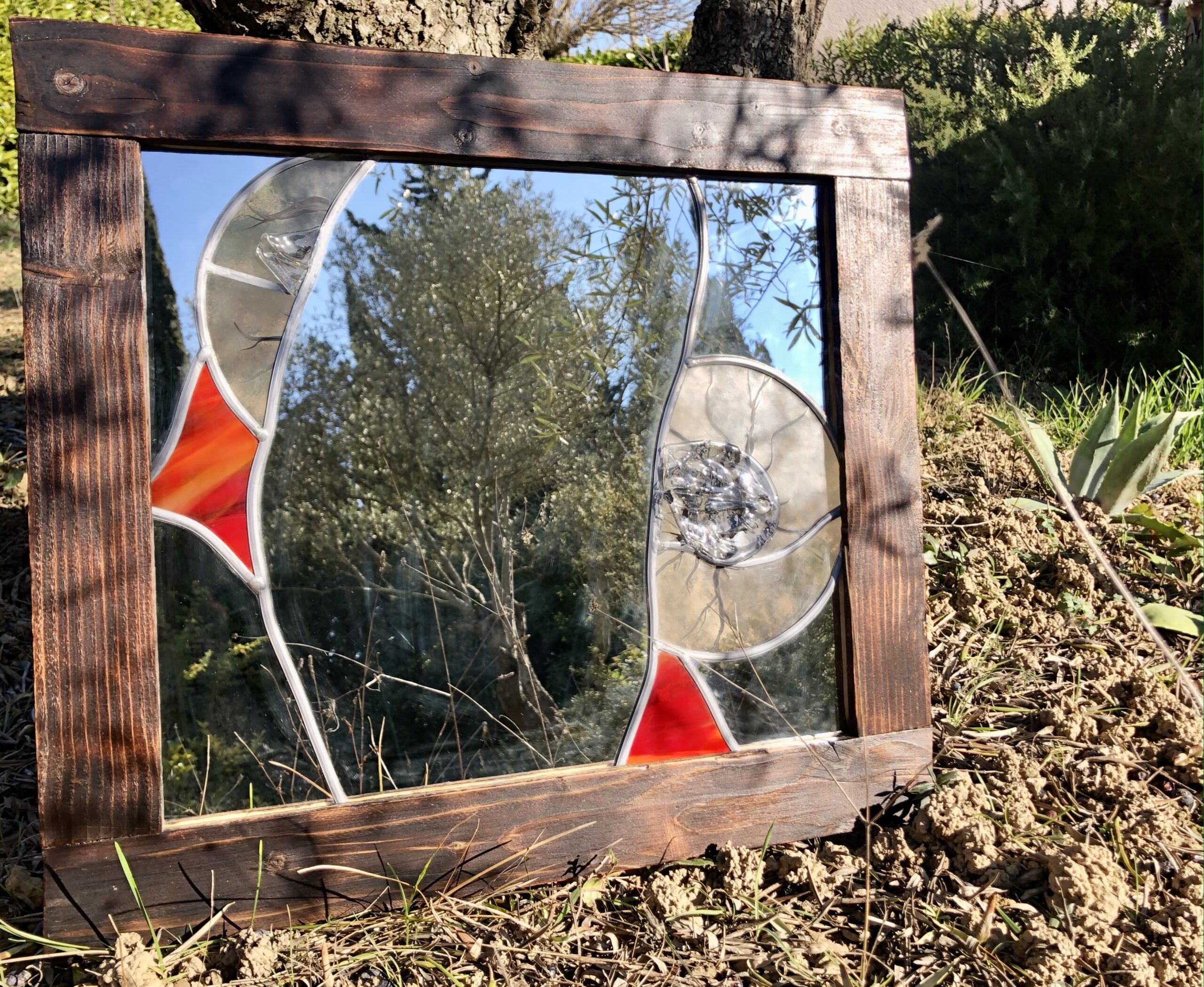 miroir cadre bois brulé